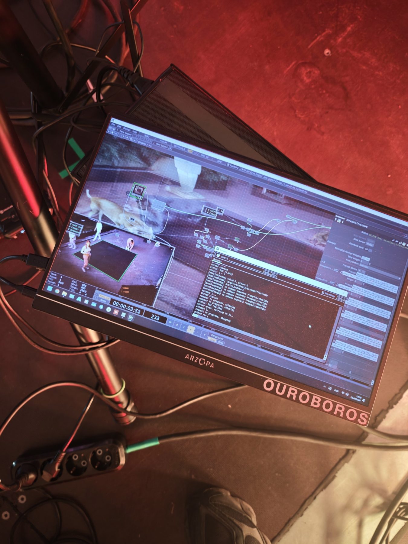 Камера сверху, квадрат и нейросетевая генерация в TouchDesigner во время показа